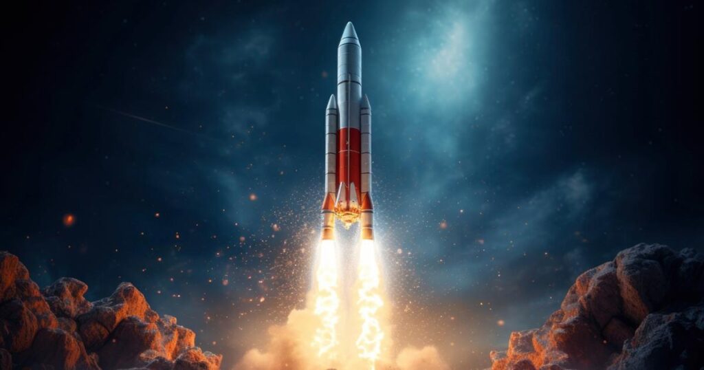 A rocket launching into space, symbolizing the explosive action of the 5-Second Rule.