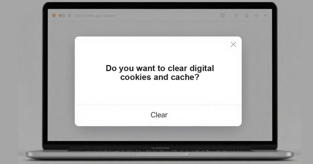 A trash can icon next to a cookie, symbolizing clearing digital cookies and cache.
