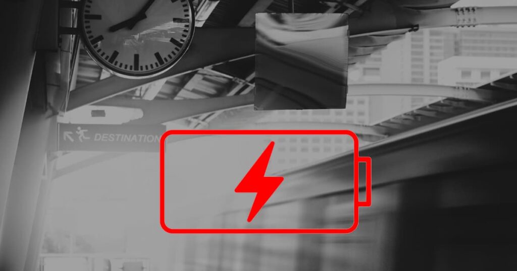 An illustration of a battery draining rapidly because of a single calendar event.