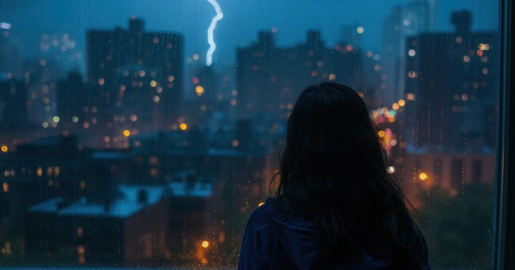 A security guard standing calmly next to a chaotic painting, representing being an observer.