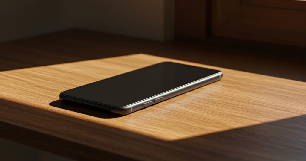 A smartphone tucked away in a drawer to prevent distraction.