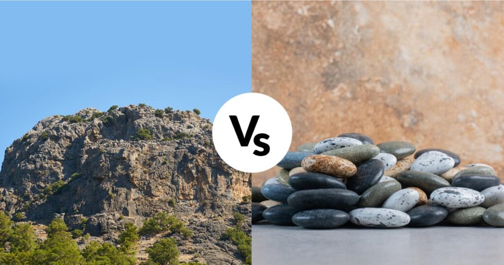 An illustration comparing a large mountain (big task) vs a small pebble (2 minute task).