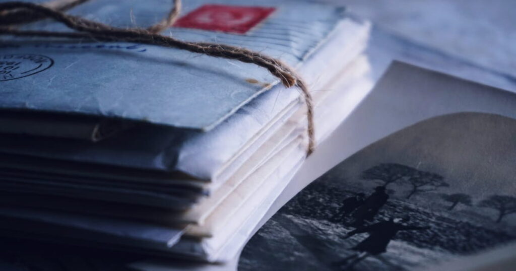 A messy stack of unopened mail and paperwork sitting on a kitchen counter.