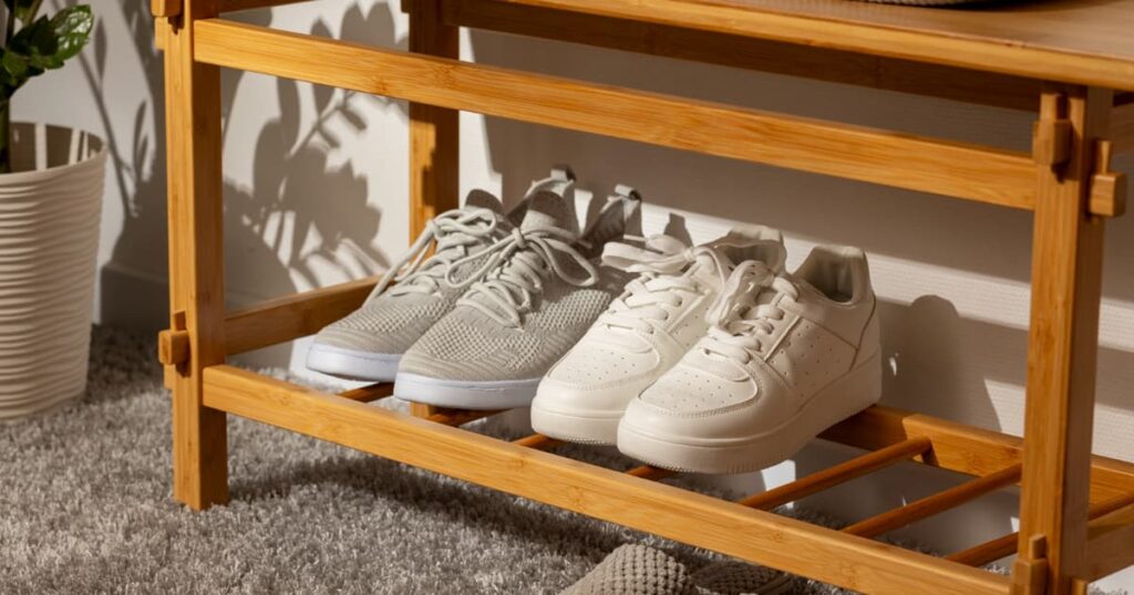 A pair of running shoes gathering dust in a corner, representing an unused gym membership.