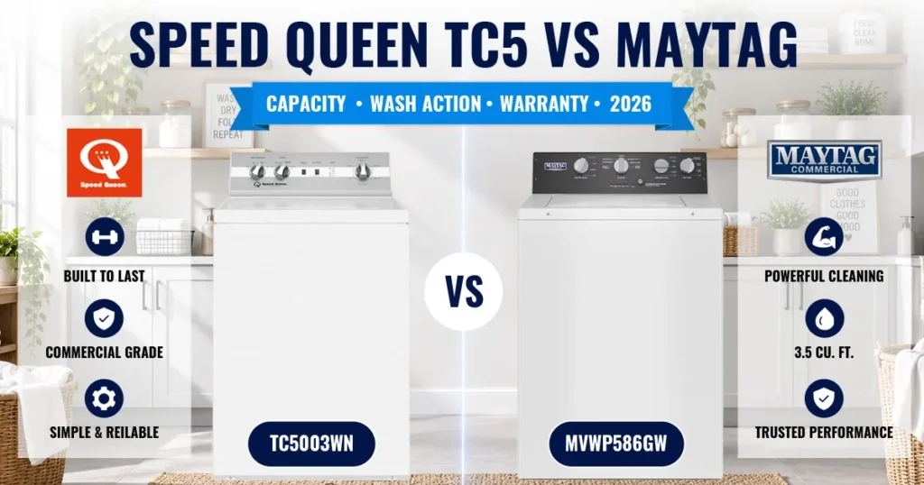 Speed Queen TC5 vs Maytag Commercial Washer comparison with both top-load washers side by side